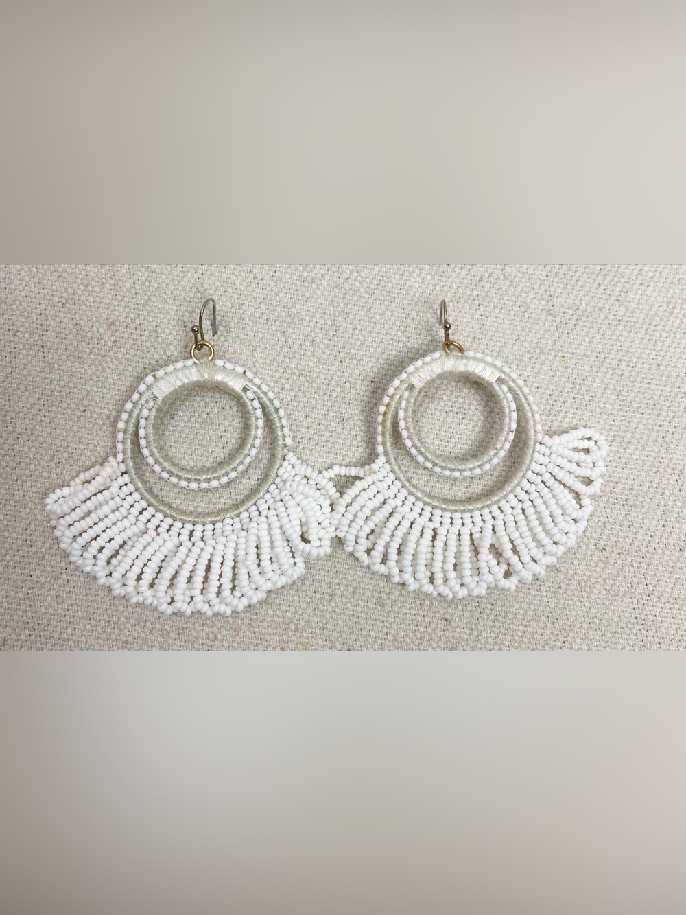 J Crew White loopy beaded hoop earrings